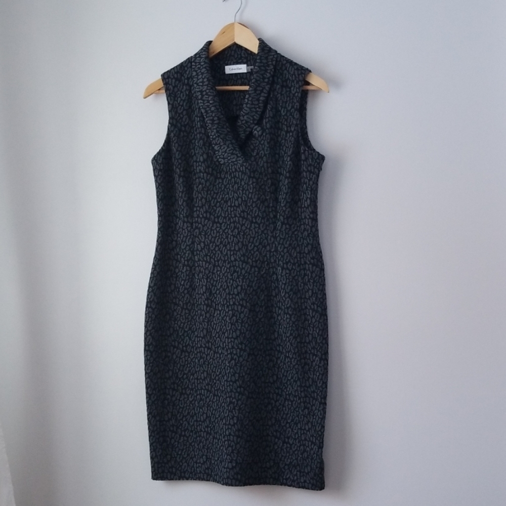 Calvin Klein size 10 blk gray leopard print dress